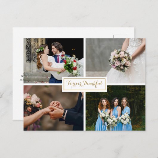 Modern Script Wedding Foto Collage Vielen Dank Postkarte (Vorne/Hinten)