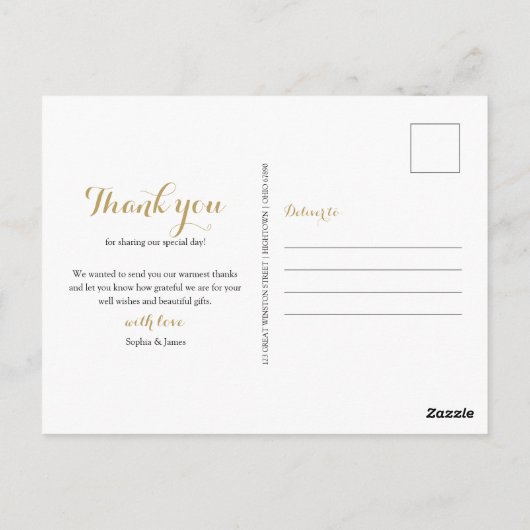 Modern Script Wedding Foto Collage Vielen Dank Postkarte (Rückseite)