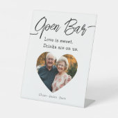 Modern Script Wedding Open Bar Photo Sockelschild (Vorderseite)