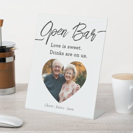 Modern Script Wedding Open Bar Photo Sockelschild (In SItu)