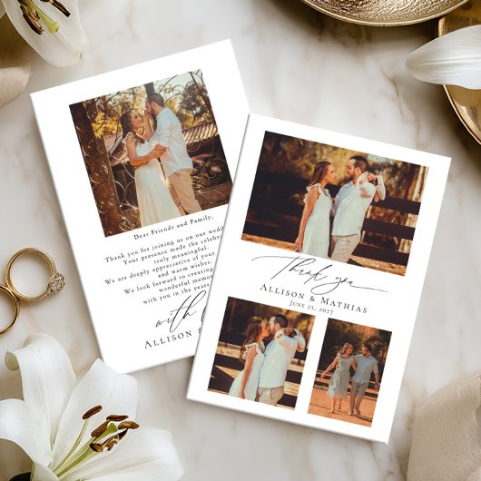 Modern Script Wedding Photo Collage Dankeskarte