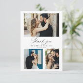 Modern Script Wedding Photo Collage Dankeskarte (Stehend Vorderseite)