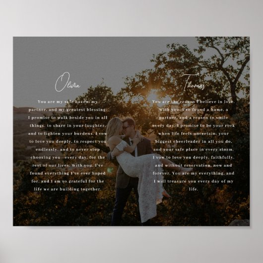 Modern Script Wedding Vows Custom Names & Photo Poster (Vorne)