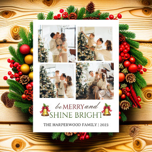 Modern Script Weihnachts-Familie Foto Collage Feiertagspostkarte