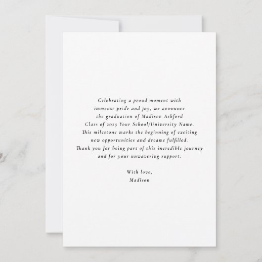 Modern Script White 3 Foto Collage Abschluss Ankündigung (Rückseite)