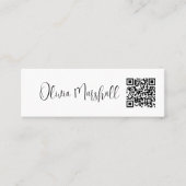 Modern Script White Black Minimalistisch QR CODE Mini Visitenkarte (Vorderseite)