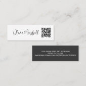 Modern Script White Black Minimalistisch QR CODE Mini Visitenkarte (Vorne/Hinten)