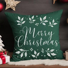 Modern Script White Frohe Weihnachtsbaum Kissen