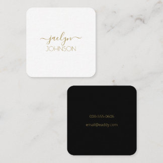 Modern Script White Gold Personalisiert Black Name Quadratische Visitenkarte