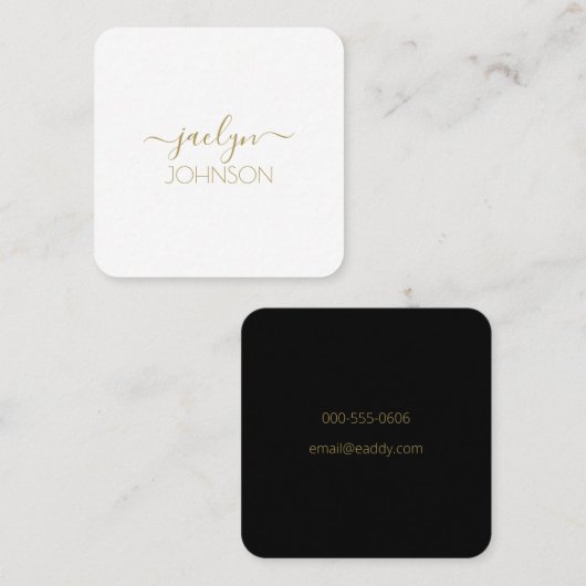 Modern Script White Gold Personalisiert Black Name Quadratische Visitenkarte (Vorne/Hinten)