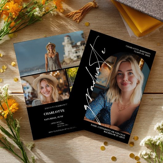 Modern Script white graduate photo graduation Einladung