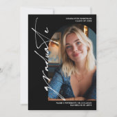 Modern Script white graduate photo graduation Einladung (Vorderseite)