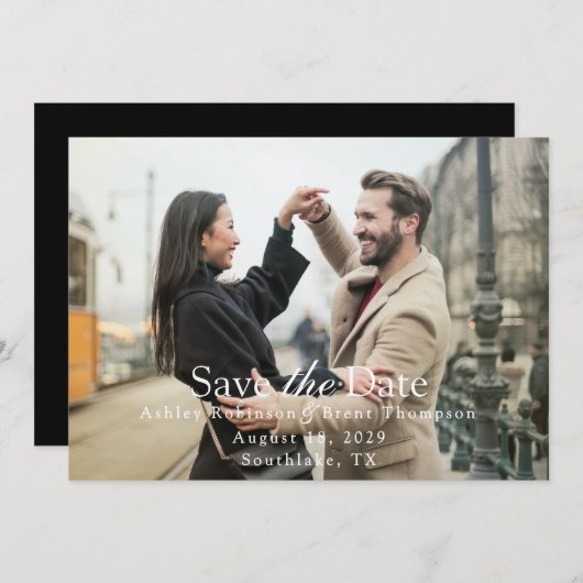 Modern Script White Text Horizontal Photo (Vorne/Hinten)