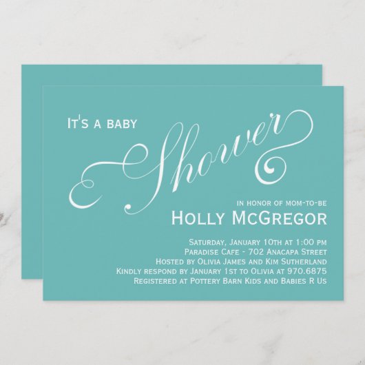 Modern Scripts Baby Dusche Einladung - Blue (Vorne/Hinten)