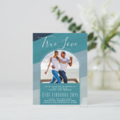 Modern Sea Glass Ocean Peacock Blue Teal Wedding Postkarte (Stehend Vorderseite)