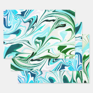 Modern Sea Green Blue Marmorpapier Muster Geschenkpapier Set