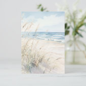 Modern Seaside Watercolor Beach Grasses Wedding Save The Date (Stehend Vorderseite)