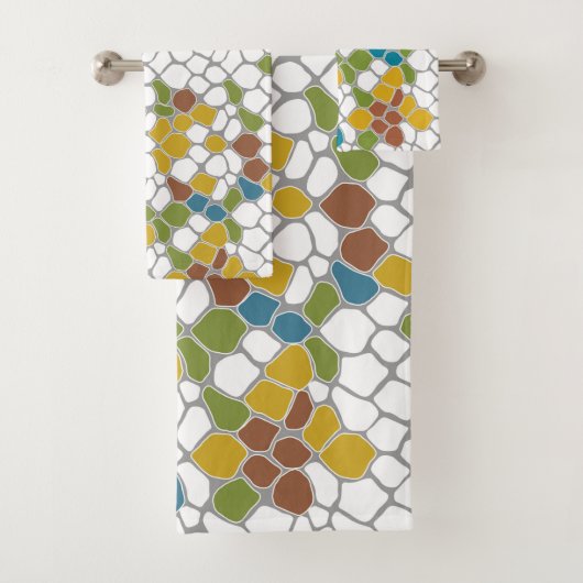 Modern, Senfgelb, aquamarin, grün, weiß Badhandtuch Set (Insitu)