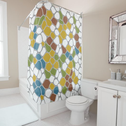 Modern, Senfgelb, aquamarin, grün, weiß Duschvorhang (Beispiel)