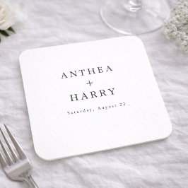 Modern Serif Black White Wedding Paper Coaster Rechteckiger Pappuntersetzer