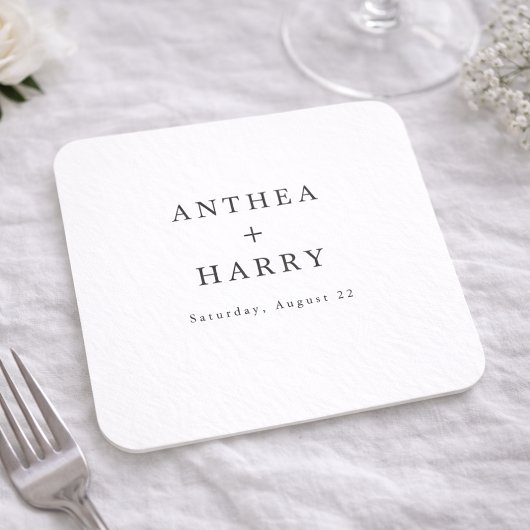 Modern Serif Black White Wedding Paper Coaster Rechteckiger Pappuntersetzer