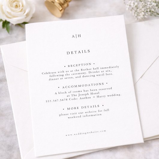Modern Serif Monogram Editorial Wedding Deatils Begleitkarte