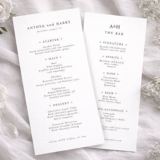 Modern Serif Wedding Dinner And Bar Menu Card Menükarte