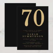 Modern Seventieth Black Gold 70 Birthday Party Einladung (Vorne/Hinten)