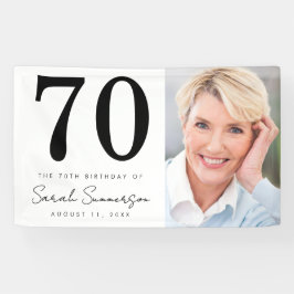 Modern Seveny Black White Photo 70th Birthday Banner
