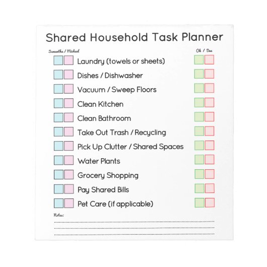 Modern Shared Household Tasks Planner Notizblock (Vorderseite)