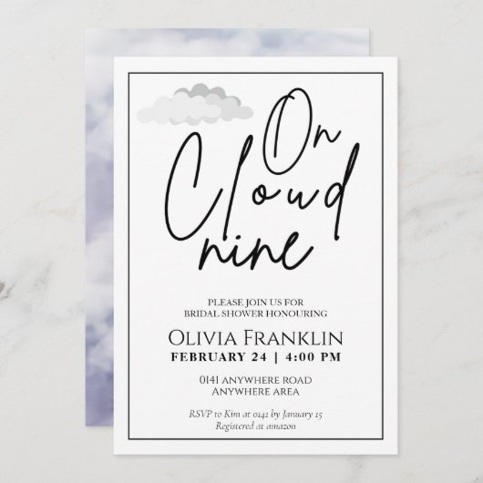 Modern She is on Cloud 9 Brautparty Einladung (Vorne/Hinten)