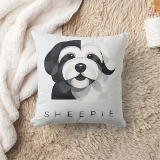 Modern Sheepadoodle Art - Geometric Black & White  Kissen