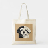 Modern Sheepadoodle Art - Geometric Black & White  Tragetasche (Rückseite)