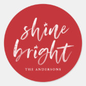 Modern Shine Bright Script Red Holiday Runder Aufkleber (Vorderseite)