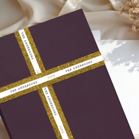 Modern Shiny Gold White Sparkle Glitter Name Typo Satinband