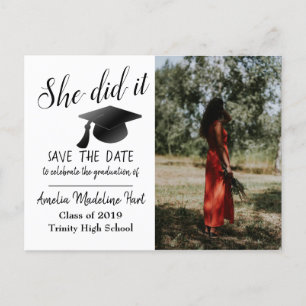 Modern   Sie hat es Save the Date im Foto gemacht Postkarte