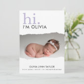 Modern Sie Ihre Foto Torn Paper Birth Ankündigung (Stehend Vorderseite)