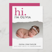 Modern Sie Ihre Foto Torn Paper Birth Ankündigung (Vorne/Hinten)