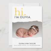 Modern Sie Ihre Foto Torn Paper Birth Ankündigung (Vorderseite)