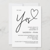 Modern Sie sagte Ja Engagement Party Herz Einladung (Vorderseite)