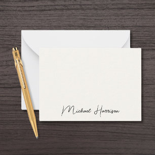 Modern Signature Script Monogram Cream Mitteilungskarte