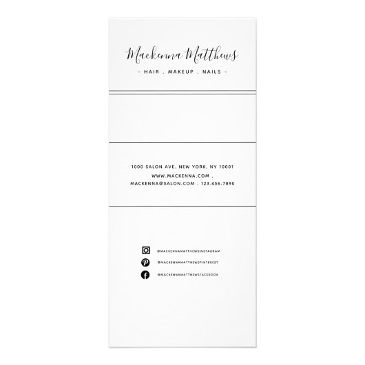 Modern Signature Script White Salon Service Menü (Hinten)