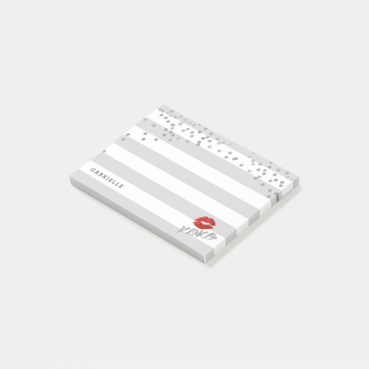 Modern, silbern, Streifen und Küsse Post-it Klebezettel (angewinkelt)