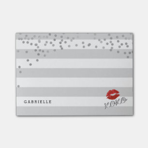 Modern, silbern, Streifen und Küsse Post-it Klebezettel