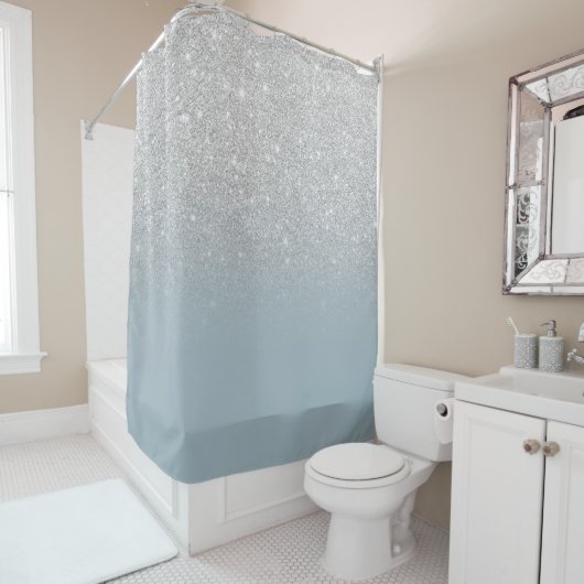 Modern silberner Glitzer Glitzern ombre staubblau Duschvorhang (Beispiel)