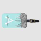 Modern Silver Aquamarin Blue Glitzer Sparkeller Mo Gepäckanhänger (Vorderseite (Horizontal))