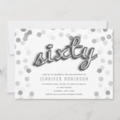 Modern Silver Balloons Glitzer 60. Geburtstag Einladung (Vorderseite)