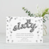 Modern Silver Balloons Glitzer 60. Geburtstag Einladung (Stehend Vorderseite)