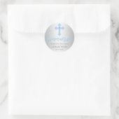 Modern Silver Blue Cross COMMUNION Junge Vielen Da Runder Aufkleber (Tasche)