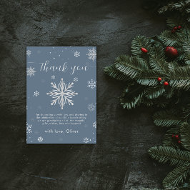 Modern Silver Blue Magical Snowflake Baby Shower  Dankeskarte